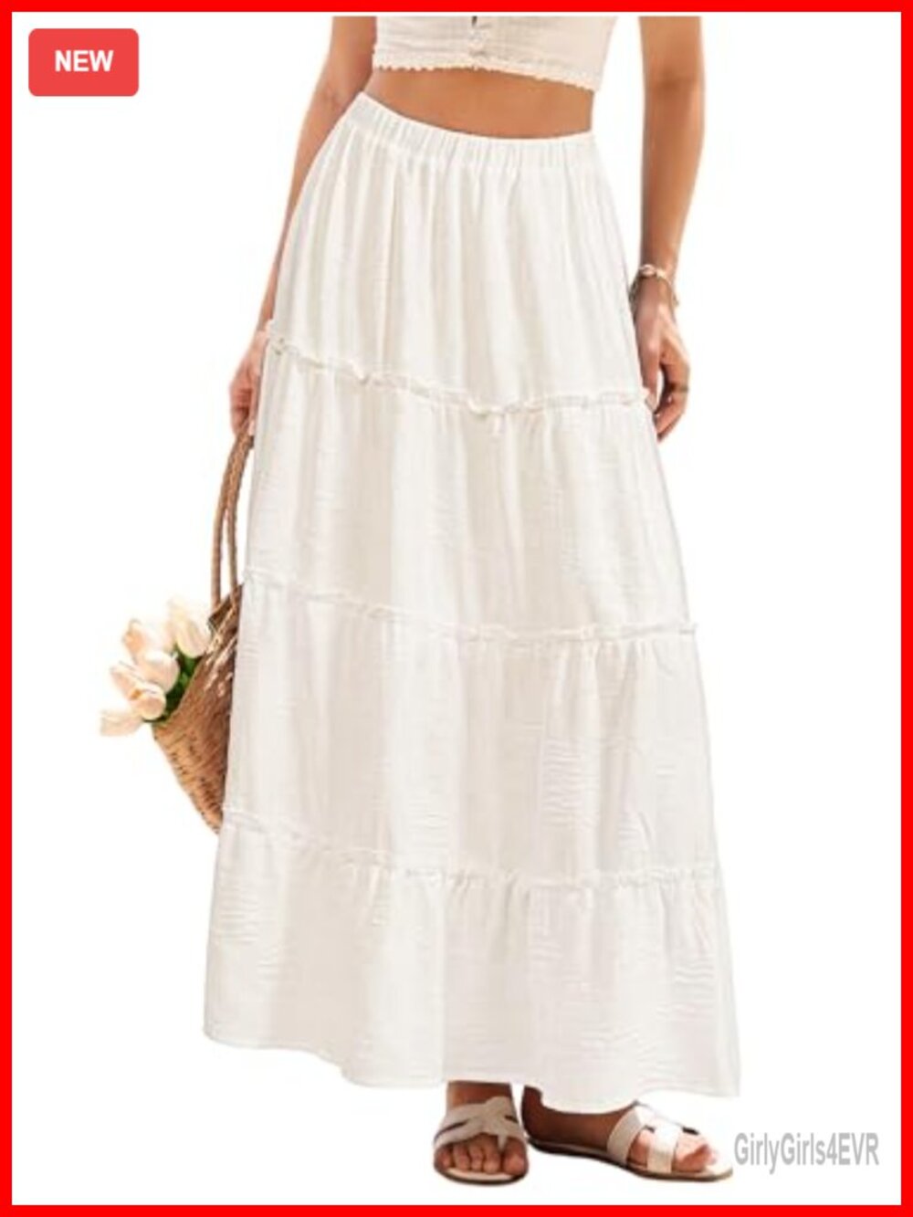 Women's Floral Maxi Skirt Boho A-Line High Waisted Tiered Flowy Summer